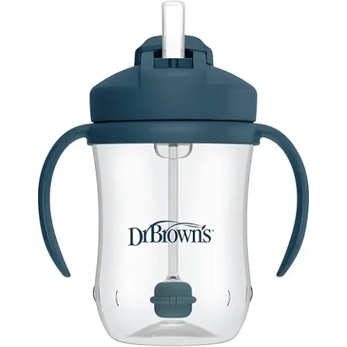 Dr. Brown's Milestones Baby's First Straw Cup, Training Cup with Weighted Straw, 9 oz/270 mL, BPA-free, 6m+, Dark Blue, 1-Pack