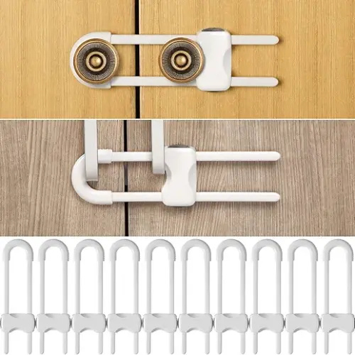 Jetec 10 Pieces Cabinet Locks for Babies, U-Shaped Proofing Drawers Safety Child Locks Adjustable, Easy to Use Childproof Latch for Knob Handle on Kitchen Door Storage Cupboard Closet (White)