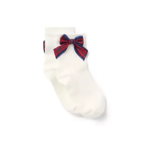 Girl Jet Ivory Tartan Bow Sock by Janie and Jack
