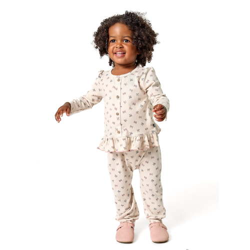 Modern Moments by Gerber Baby Girl Mock Placket Top and Pant Outfit Set, 2-Piece, Sizes 0/3 Months - 24 Months