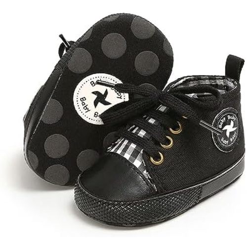 Baby Girls Boys Shoes Soft Anti-Slip Sole Newborn First Walkers High Top Canvas Denim Unisex Infant Sneaker