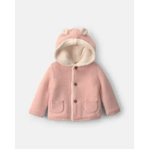 Baby Girl Bear Sweater Knit Hooded Jacket - Pink | Carter's