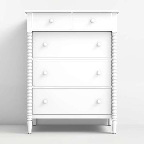 Jenny Lind 37" White Wood Tall 5-Drawer Kids Dresser