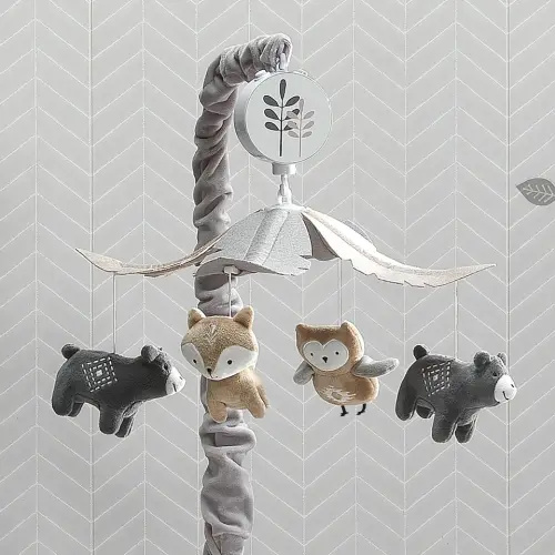Woodland Forest Gray/Tan Musical Baby Crib Mobile Soother Toy