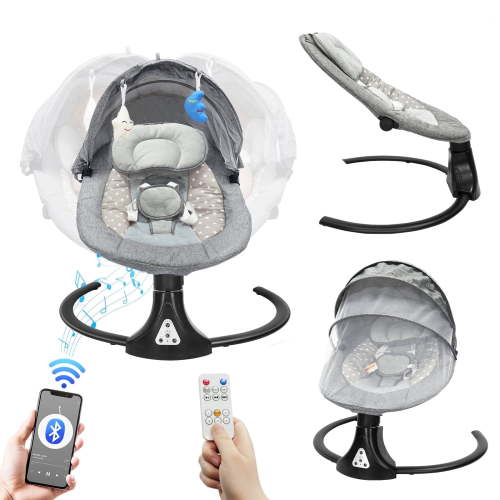 VIPSAFE Baby Swing with Removale Canopy, APP Remote Bluetooth Control, 5 Speed Settings (Grey)