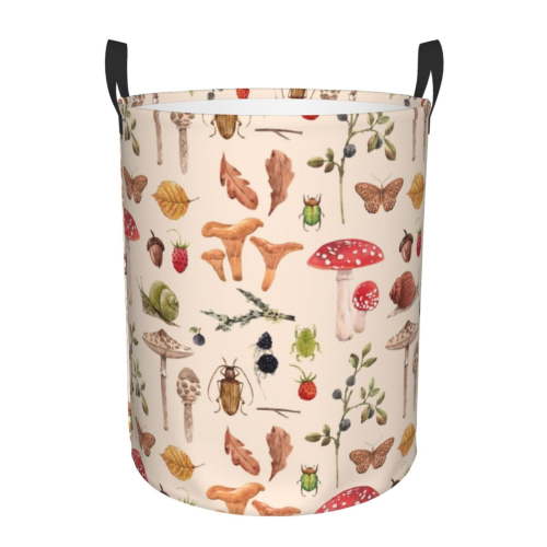 Kll Retro Autum Mushrooms Waterproof Foldable Laundry Hamper Bucket With Handles For Storage Bin,Kids Room,Home Organizer (Medium)