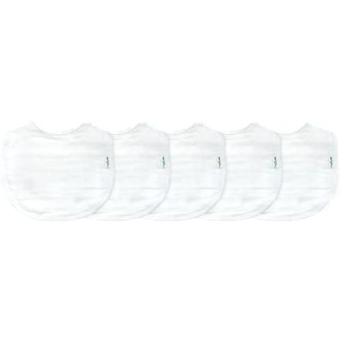 Green Sprouts Muslin Bibs Made from Organic Cotton| 4 Absorbent Layers Protect from sniffles, Drips, & drools | 100% Organic Cotton Muslin, Adjustable snap Closure, Machine Washable,5 Count