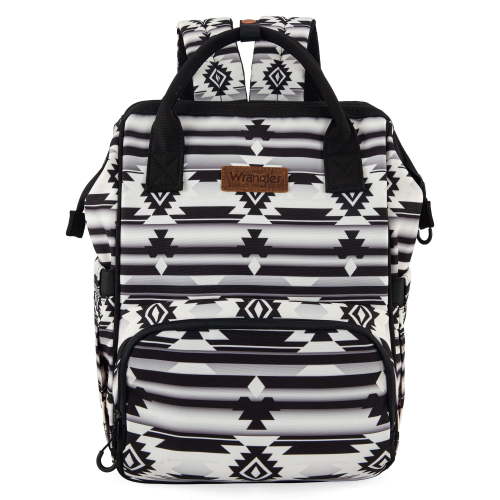 Wrangler Aztec Travel Backpack Baby Bag for Women with Stroller Strap and Side Bottle Pockets Organized Diaper Bag, Black