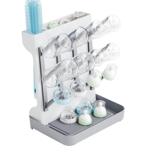 SuoXing Vertical Baby Bottle Drying Rack,Space Saving Countertop Baby Drying Rack for Bottles,Large Baby Bottle Station Stand,Bottle Rack Dryer for Brushes,Pacifiers,Baby Accessories Organizer,Grey