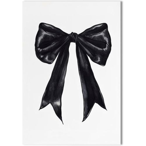 Vintage Coquette Black Bow Art Print - Antique Wall Art Painting for Girly Apartment or Nursery