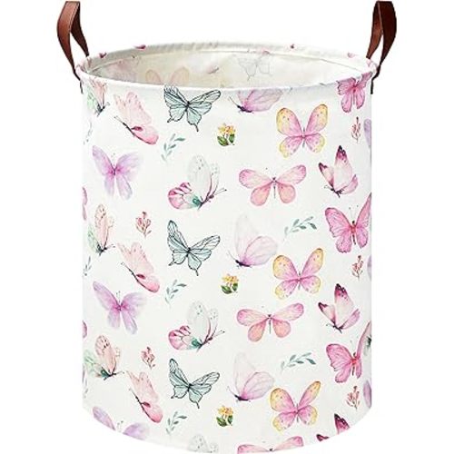 19.7" Butterfly Laundry Basket,Kids Dirty Clothes Hamper,Waterproof Toys Storage Bin,Room Decor,Gift Baskets,Baby Nursery Hamper(Pink Butterfly)