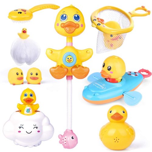 9 PCs Baby Bath Toys, Duck Spray Water Toy, Bath Squirters, Bath Boat, Fishing Net, Bathtub Toys for Kids, Best Gifts for Kids F-371
