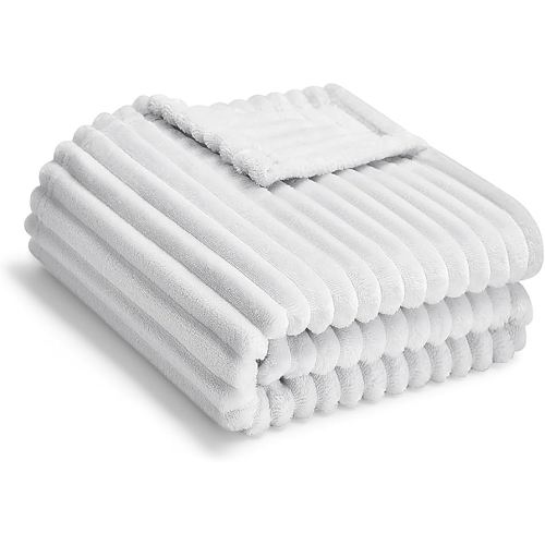 Soft Fleece Baby Blanket Ultra Cozy Grey Baby Blankets for Boys Warm and Lightweight Infant Toddler Newborn Receiving Gift with Reversible Stripes for Crib Stroller, 30x40 Inch, Light Grey