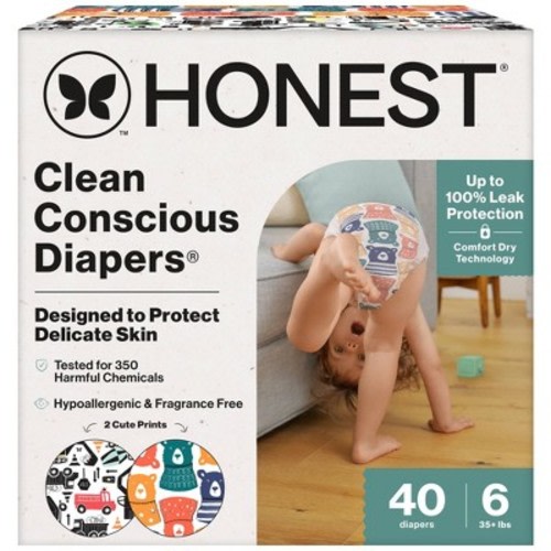 The Honest Company Clean Conscious Diapers - Big Trucks & Beary Cool - Size 6 - 40ct
