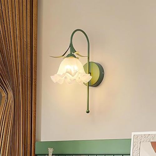 DJAMEL Modern Flower Wall Sconce Elegant Green Wall Light Creative Metal Lampbody with Acrylic Flower Beside Lamp for Bedroom Kitchen Island Entryway Living Room