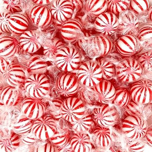 Peppermint Hard Candy 5 Pound Bulk Jumbo Peppermint Candy Balls, Approx 250 Individually Wrapped Mint Balls for Office Bowls, Christmas Candy Jars, and Holiday Party Favors