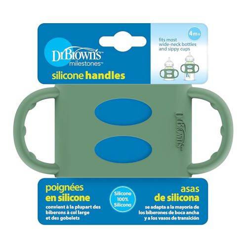 Dr. Brown's Wide-Neck Baby Bottle Handles, 100% Silicone, Easy Grip Removable Handles for Bottle to Sippy Cup Transition, Green, 4m+