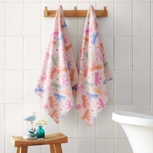 Welhome Kids Towel Set, 2 Piece 100% Cotton Bathroom Towels, 380 GSM, Absorbent Bath Towels For Everyday Use, Floral Printed Towels