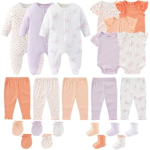 Newborn Baby Boy Girl Clothes Cotton Ribbed Mix Unisex Infant Bodysuit Pant Outfits 23 Pcs Layette Gift Set