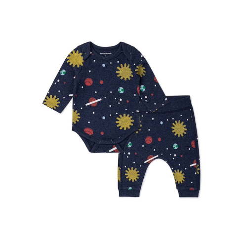 M+A by Monica + Andy Organic Cotton Gender Neutral First Moves Bodysuit + Groove Pant Set, Sizes Newborn -24 Months