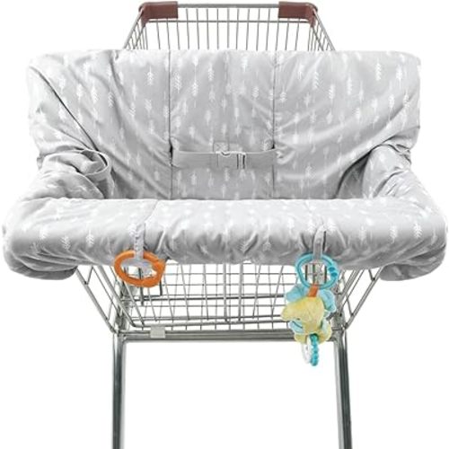 The Peanutshell Shopping Cart & High Chair Cover - Grey Ditsy Leaf - Shopping Cart Cover for Baby, High Chair Cover for Restaurants