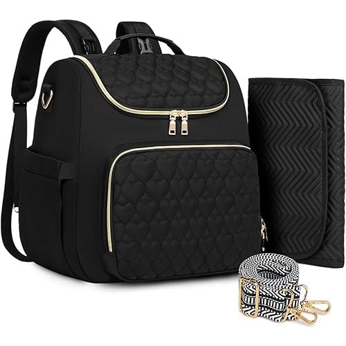 Diaper Bag Backpack, 4 in 1 Convertible Baby Travel Backpacks, Diaper Bag with Changing Pad Diaper bag, Baby Bag for Mom, Insulated Pockets, Stroller Straps, Black