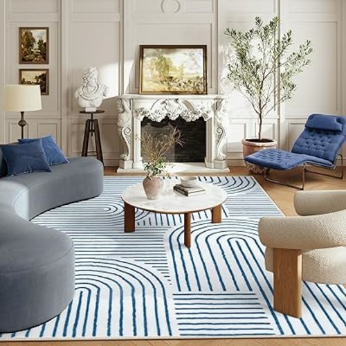 Lahome Abstract 6x9 Area Rugs, Soft Washable Rugs for Living Room Ultra-Thin Non Slip Dining Room Rug, Blue Rug Throw Large Carpet for Bedroom Office(6'x9',Blue/White)