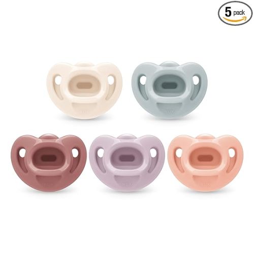 NUK 100% Silicone Comfy Orthodontic Pacifiers, 0-6 Months, Pink Fashion, Timeless Collection, 5 Count