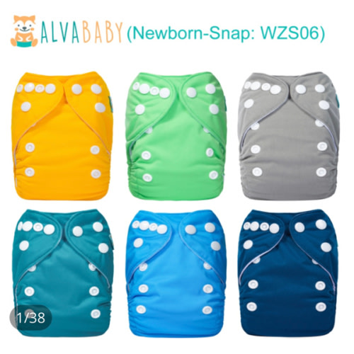 6-Pack Newborn Cloth Diapers with 6 Microfiber Inserts for Infants & Toddlers