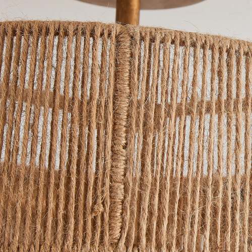 Bohemian Gold Natural Handmade Jute Rope 3-Light Two-Tier Drum Semi-Flush Mount Ceiling Light - 15.4" W x 12.6" H