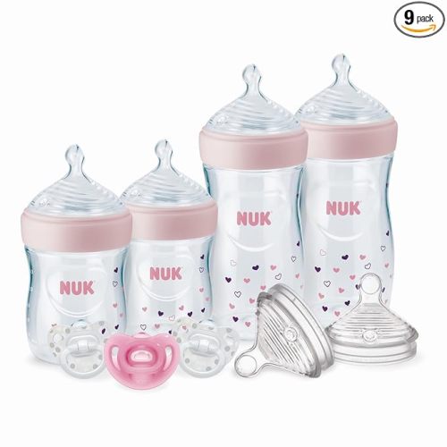 NUK Simply Natural Giftset with SafeTemp and Anti-Colic Vent Bottles for Natural Feeding, Includes 9 Pieces