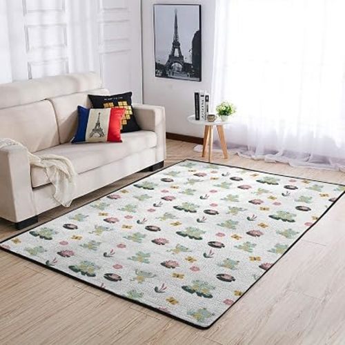 Cute Frogs Family Nursery Area Rug for Baby Girl Boy Green Frogs Butterflies Lilies Pond Kids Throw Carpets for Bedroom Playroom Classroom Living Room Decor Wildlife Nature Floor Mats 36x60inch