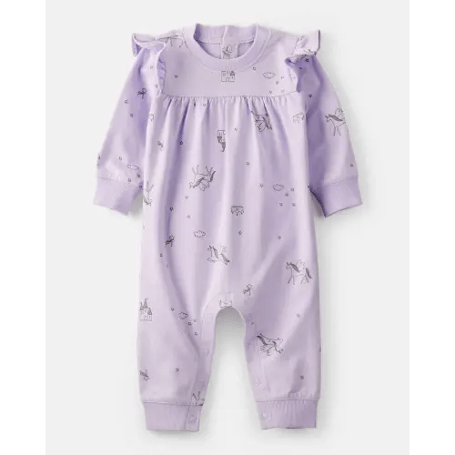 Baby Girl Unicorn Print Cotton Long-Sleeve Jumpsuit - Purple | Carter's
