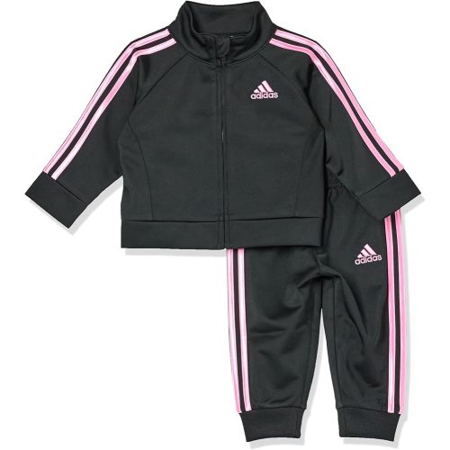 adidas adids Girls 2-Piece Classic Tricot Track Suit Jacket & Pants, Black/Light Pink, 24 Months