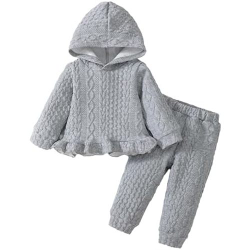 Mioglrie Baby Toddler Girl Clothes Infant Fall Winter Outfits Hoodie Solid Color Sweatshirt Sweatpant Clothing Set 3M-3T