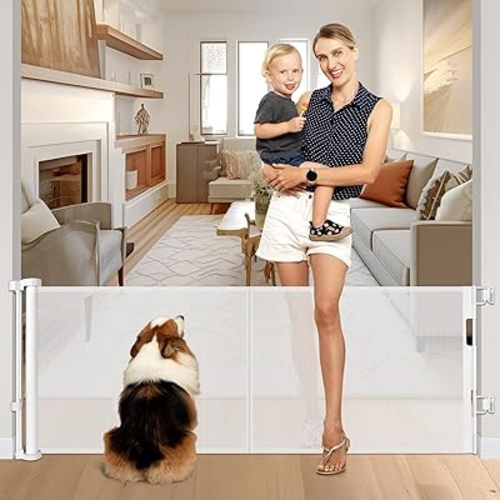 Reinforced 28" Tall Retractable Baby Gates for Dogs, Prevent Crawling Under