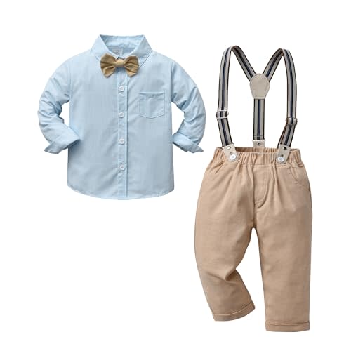 Boarnseorl Baby Boys Pants Sets, Infant Long Sleeve Shirt + Pants + Bow Tie + Suspenders Outfits