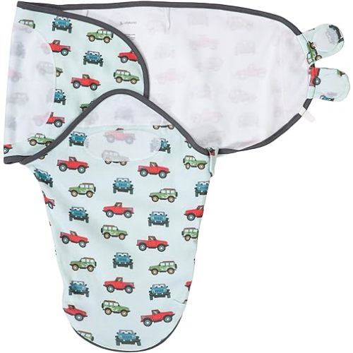 LollyBanks Swaddle Sack 0-3 Months, 100% Organic Cotton Baby Swaddle with Easy Change Zipper, Soft and Breathable Newborn Sleep Sack for Boys, Gentle Baby Wrap, Newborn Essentials (Vehicle Print)