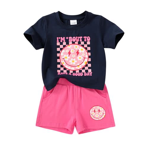 Toddler Baby Girls Summer Outfits Smiley Face Short Sleeve T-Shirt + Shorts Set Cute 2Pcs Clothes 6M-5T