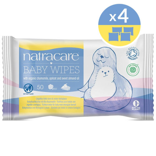 Natracare Organic Cotton Biodegradable Baby Wipes 4 pack