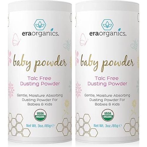 Era Organics Talc-Free Organic Baby Powder - USDA Organic Dusting Powder with Arrowroot, Calendula and Cornstarch for Newborns, Babies or Toddlers - Soothing, Fragrance Free (3oz/85g) - 2 Pack
