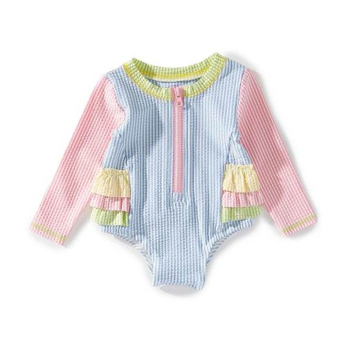 Mud Pie Baby Girls Seersucker Rashguard 1-Piece Swimsuit