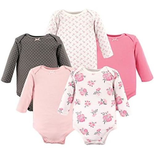 Hudson Baby baby-girls Cotton Long-sleeve Bodysuits 5-pack