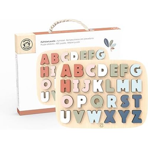Speedy Monkey Colorful Wooden Alphabet Puzzle | Non Toxic, Child-Safe Paint, Learning Toy for Kids, Educational Fun, Easy-Grasp Letters, Enhances Fine Motor Skills