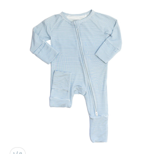 6-12M - Dusty Blue mini Stripe Onesie size
