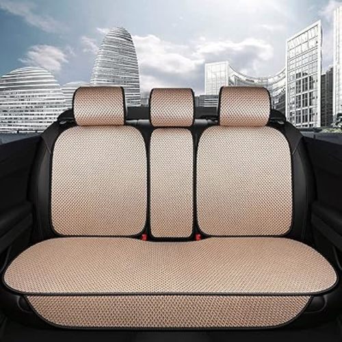 Auto Newer Breathable Rear Bench Car Seat Cover Fit Four Seasons, Back Seat Protector (Rear Seat,Beige)