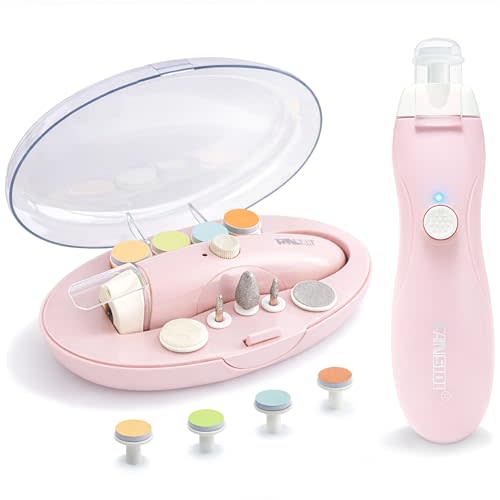 Fansidi Rechargeable Baby Nail Trimmer with Stepless Speed Control, Safe Electric Baby Nail File for Newborns, Infants & Toddlers, 8100RPM, LED Light, Dust Shield, Adult Nail Care Set,Warm Blush Pink