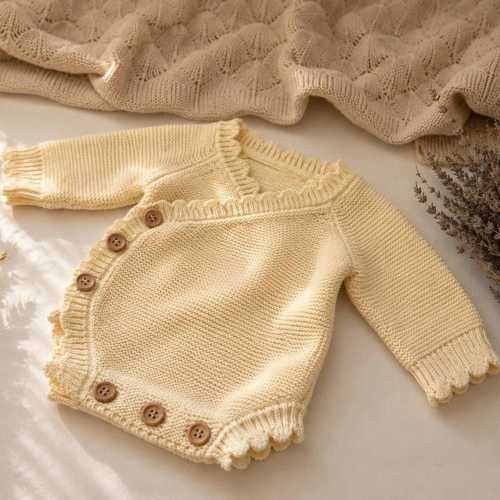 Cream Hand Knit Baby Bodysuit | Newborn Knit Romper | Soft Baby Outfit | Handmade Baby Clothing | Baby Shower Gift | Neutral Baby Bodysuit