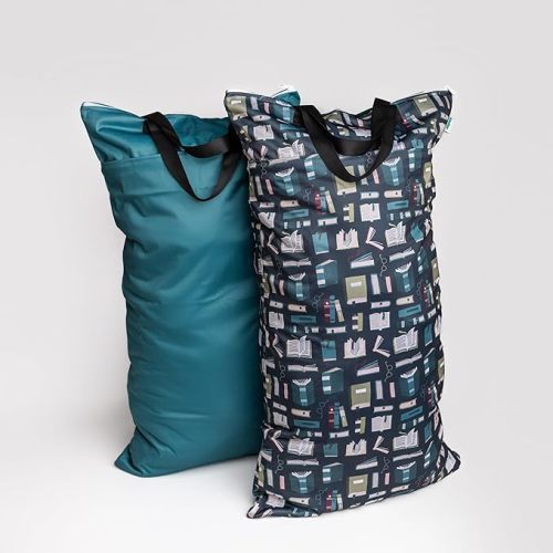 Set of 2 Water Resistant Wet Bags for Storing Laundry or Cloth Diapers Home Vacation Size Wet Bag Beach Pool Wet Swimsuit Zipper Top for Air Tight Odor Contained Washable Reusable (Lively Llama)