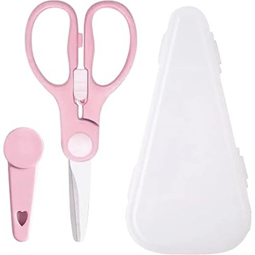 ATB Portable Baby Food Scissors Toddler Feeding Shears with Safety Lock, Food Grade Stainless Steel Material Food Supplement Scissors Suitable for Chicken Poultry Fish Meat Herbs noodles (Pink)